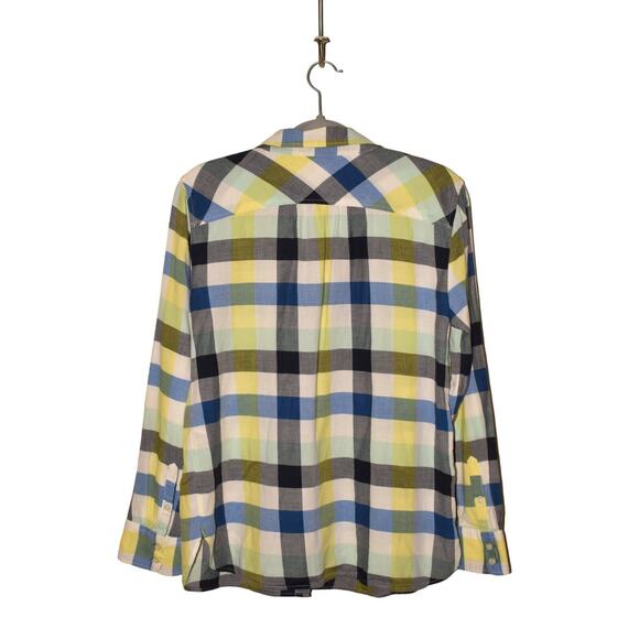 TALBOTS $89 Lightweight Cotton Plaid Button-Up Shirt Blue Yellow‎ Gray Medium - Picture 2 of 3